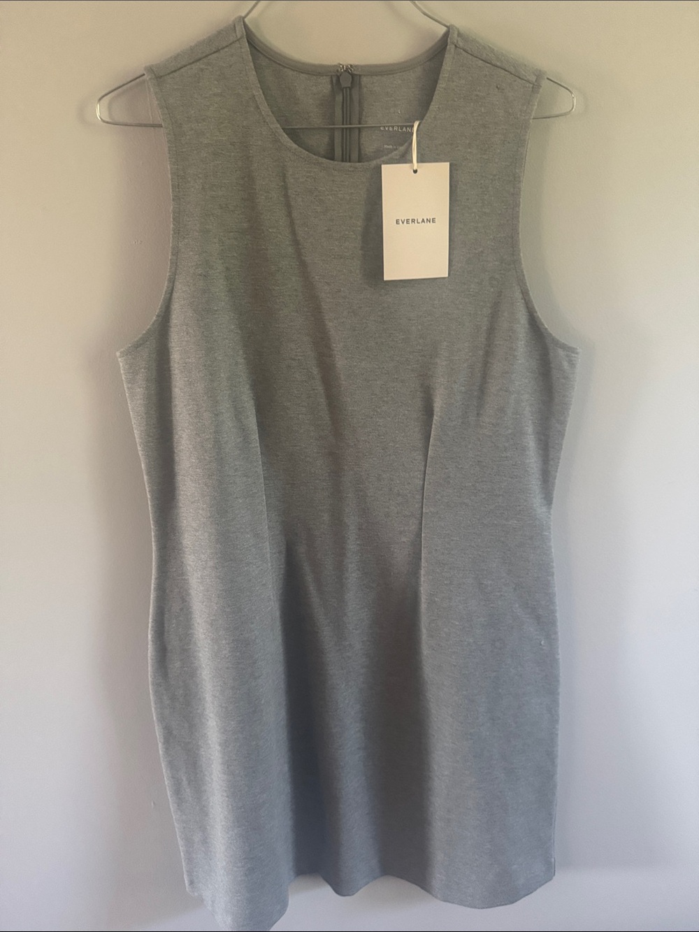 NWT Everlane The Dream '90s Shift Dress Mid Heather Grey Size L Sleeveless Mini